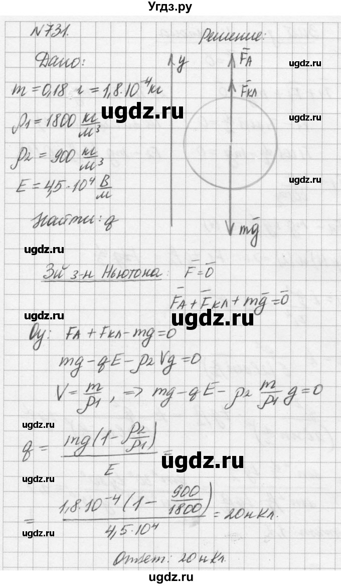 ГДЗ (Решебник №1) по физике 10 класс (задачник) А.П. Рымкевич / номер / 731