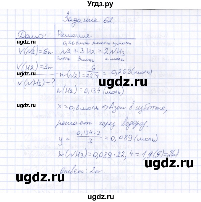 ГДЗ (Решебник) по химии 9 класс (рабочая тетрадь) Н.И. Габрусева / упражнение / 62