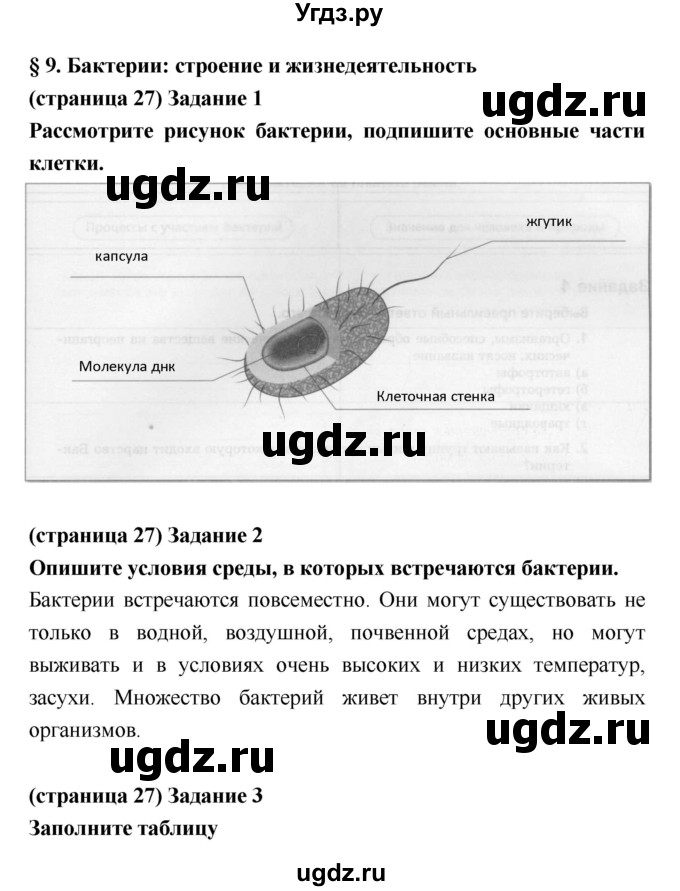 ГДЗ (Решебник) по биологии 5 класс (рабочая тетрадь) Корнилова О.А. / параграф номер / 9