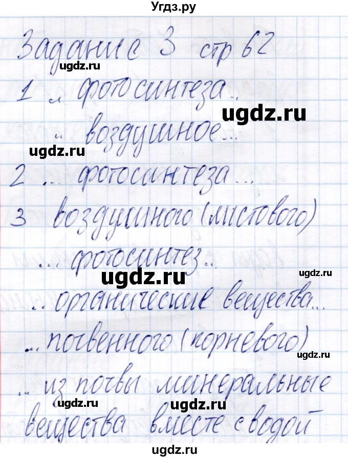 ГДЗ (Решебник) по биологии 6 класс (рабочая тетрадь) Пономарева И.Н. / часть 1. страница / 62