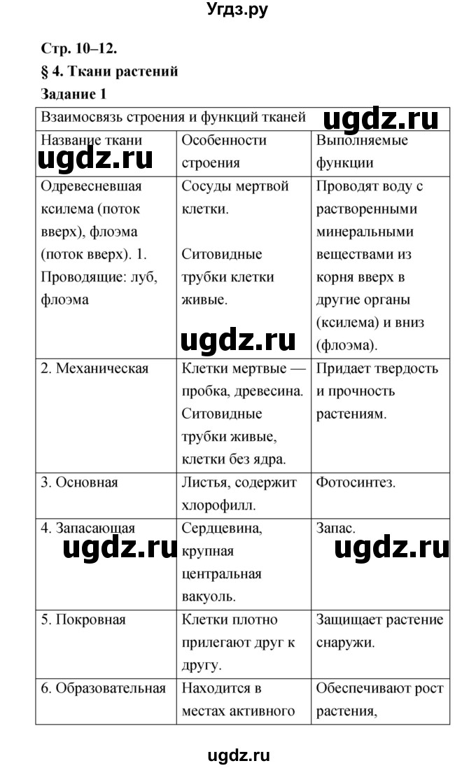 ГДЗ (Решебник) по биологии 6 класс (рабочая тетрадь) Пономарева И.Н. / часть 1 страница-№ / 10