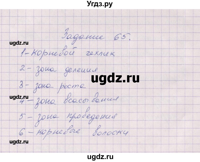 ГДЗ (Решебник) по биологии 6 класс (рабочая тетрадь) В.В. Пасечник / задание / 65