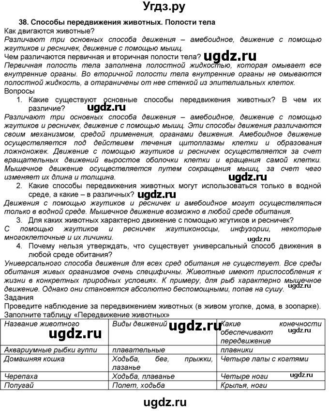 ГДЗ (Решебник) по биологии 7 класс В. В. Латюшин / § / 38