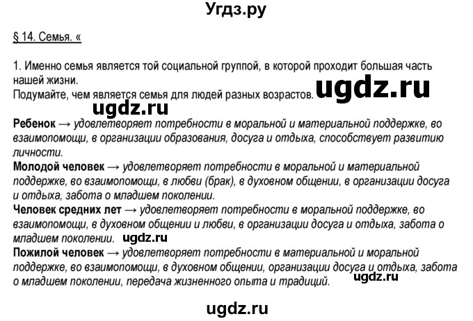 ГДЗ (Решебник к тетради 2013) по обществознанию 6 класс (рабочая тетрадь) И.С. Хромова / § 14 / 1
