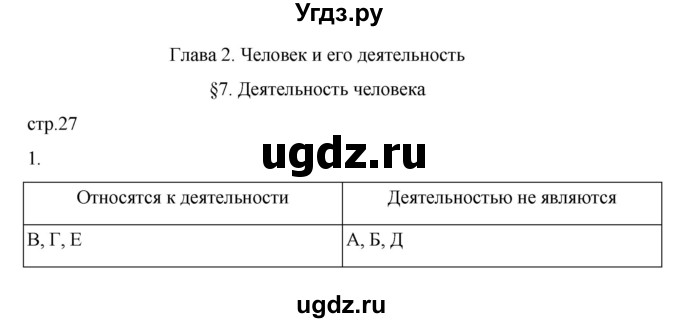 ГДЗ (Решебник 2022) по обществознанию 6 класс (рабочая тетрадь) Л.Ф. Иванова / рабочая тетрадь 2022 / параграф 7. Деятельность человека (упражнение) / 1