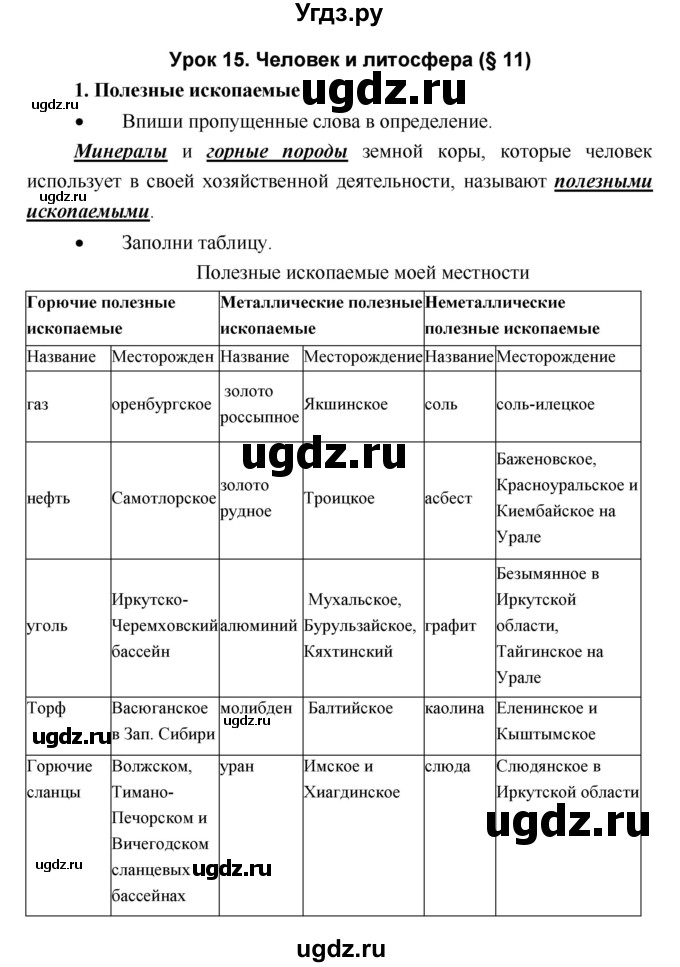 ГДЗ (Решебник) по географии 5 класс (рабочая тетрадь Дневник географа-следопыта) Летягин А.А. / урок номер / 15