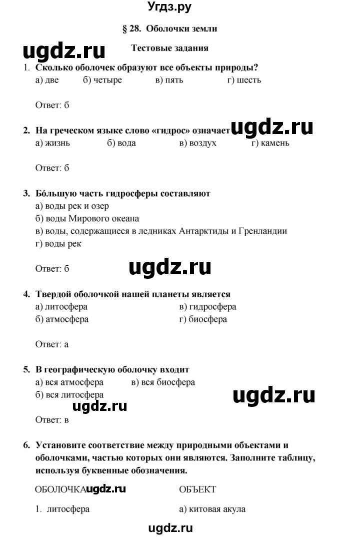 ГДЗ (Решебник) по географии 5 класс (рабочая тетрадь) Домогацких Е.М. / параграф номер / 28