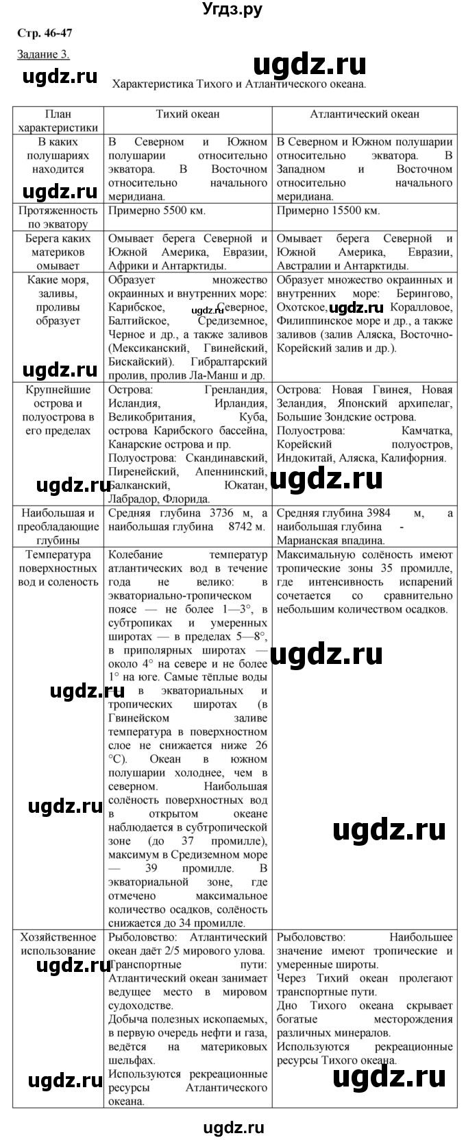 ГДЗ (Решебник) по географии 6 класс (рабочая тетрадь) Румянцев А.В. / страница / 46-47