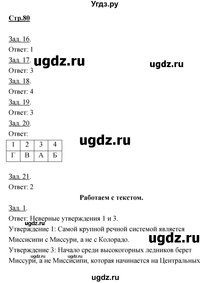ГДЗ (Решебник) по географии 7 класс (тетрадь-тренажер) Котляр О.Г. / страница / 80