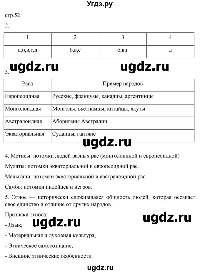 ГДЗ (Решебник к тетради 2022) по географии 7 класс (рабочая тетрадь) Душина И.В. / тетрадь 2022 / часть 1. страница / 52