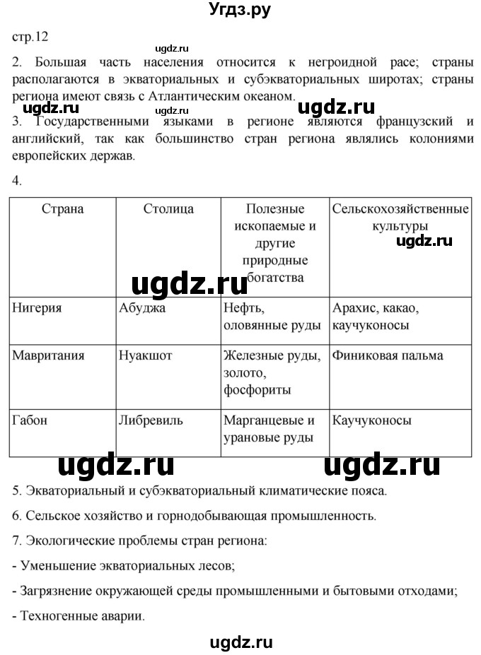 ГДЗ (Решебник к тетради 2022) по географии 7 класс (рабочая тетрадь) Душина И.В. / тетрадь 2022 / часть 2. страница / 12