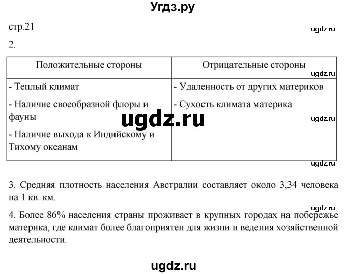 ГДЗ (Решебник к тетради 2022) по географии 7 класс (рабочая тетрадь) Душина И.В. / тетрадь 2022 / часть 2. страница / 21