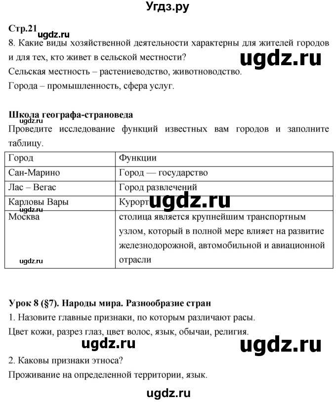 ГДЗ (Решебник к тетради 2017) по географии 7 класс (рабочая тетрадь) Душина И.В. / тетрадь 2017 / часть 1. страница / 21