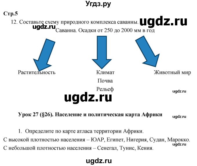 ГДЗ (Решебник к тетради 2017) по географии 7 класс (рабочая тетрадь) Душина И.В. / тетрадь 2017 / часть 2. страница / 5