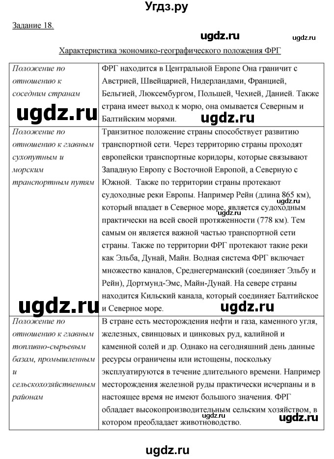 ГДЗ (Решебник) по географии 10 класс (рабочая тетрадь) Максаковский В.П. / тема 1 (задание) / 18