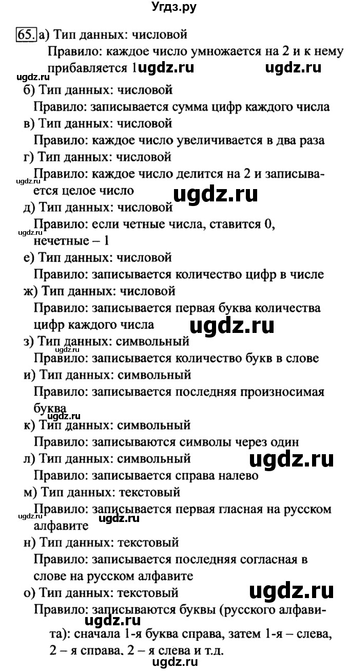 ГДЗ (решебник) по информатике 6 класс (рабочая тетрадь) Л.Л. Босова / номер-№ / 65