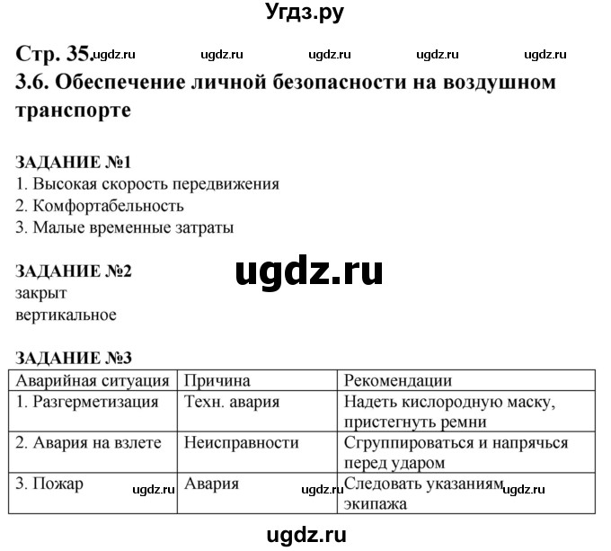 ГДЗ (Решебник) по обж 6 класс (рабочая тетрадь) Смирнов А.Т. / страница номер / 35