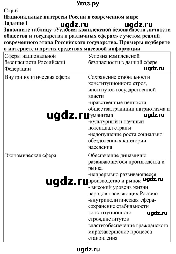 ГДЗ (Решебник) по обж 9 класс (рабочая тетрадь) Смирнов А.Т. / страница номер / 6-7