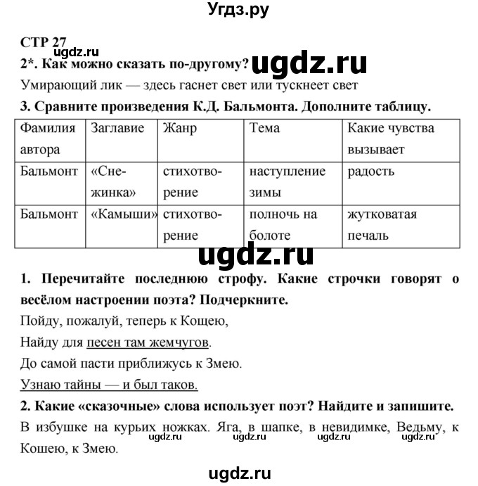 ГДЗ (Решебник 1) по литературе 4 класс (рабочая тетрадь) Ефросинина Л.А. / часть 2. страница номер / 27