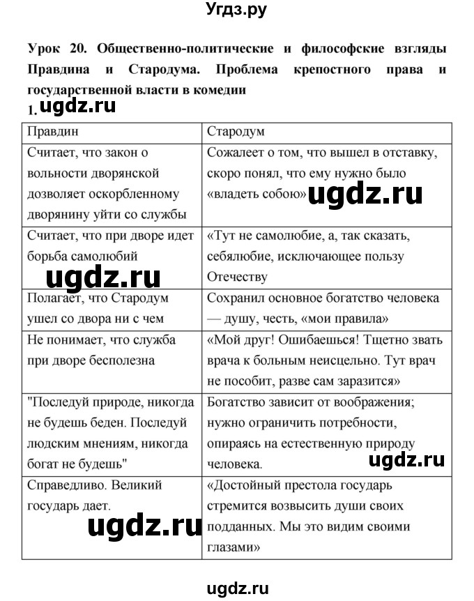 ГДЗ (Решебник) по литературе 7 класс (рабочая тетрадь) Соловьева Ф.Е. / урок номер / 20