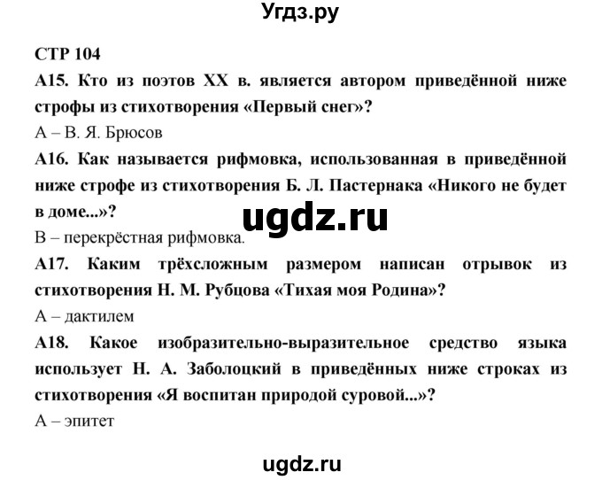 ГДЗ (Решебник) по литературе 7 класс (рабочая тетрадь) Ахмадуллина Р.Г. / часть 2. страница номер / 104