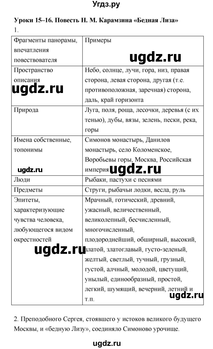 ГДЗ (Решебник) по литературе 8 класс (рабочая тетрадь) Ф.Е. Соловьева / урок / 15–16