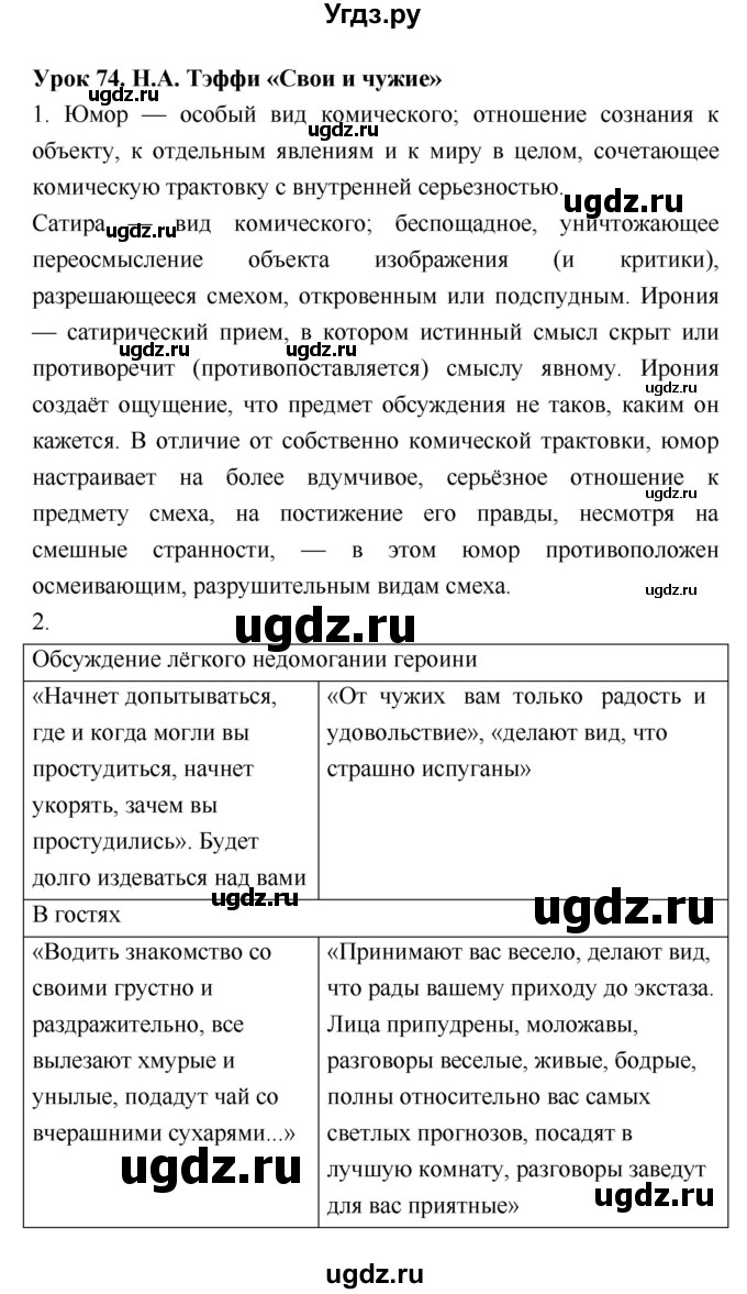 ГДЗ (Решебник) по литературе 8 класс (рабочая тетрадь) Ф.Е. Соловьева / урок / 74