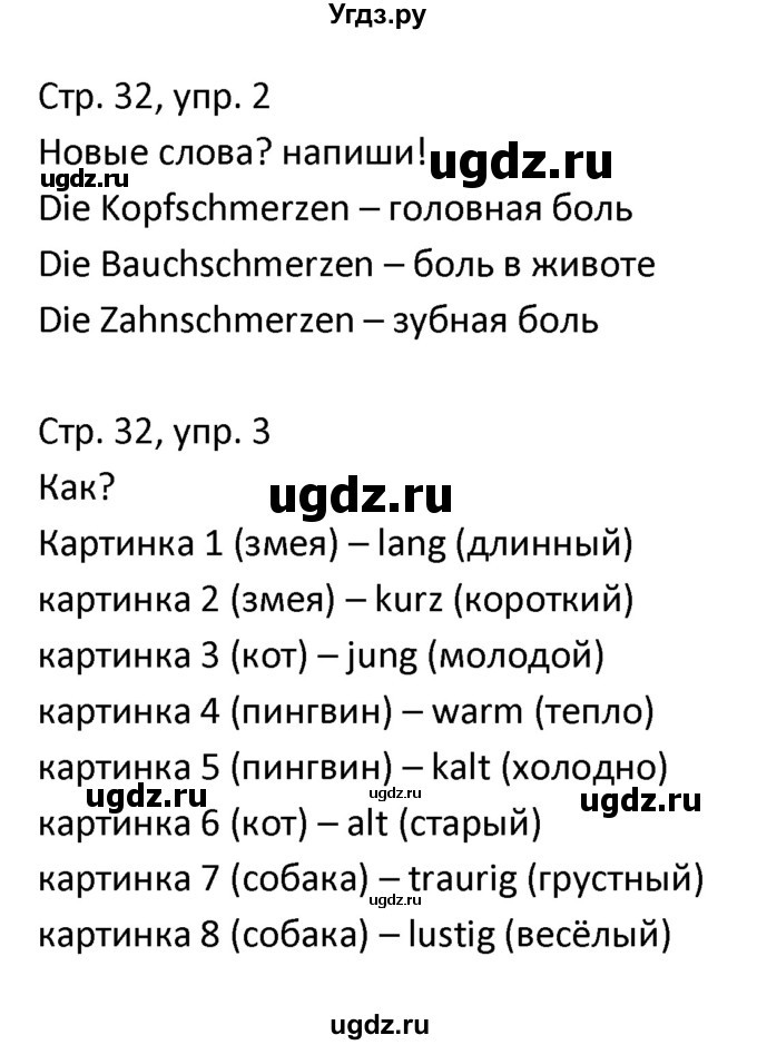 ГДЗ (Решебник) по немецкому языку 3 класс (рабочая тетрадь) Гальскова Н.Д. / страница номер / 32(продолжение 2)