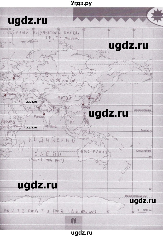 ГДЗ (Решебник) по географии 7 класс (мой тренажёр) В.В. Николина / страница контурных карт / 81