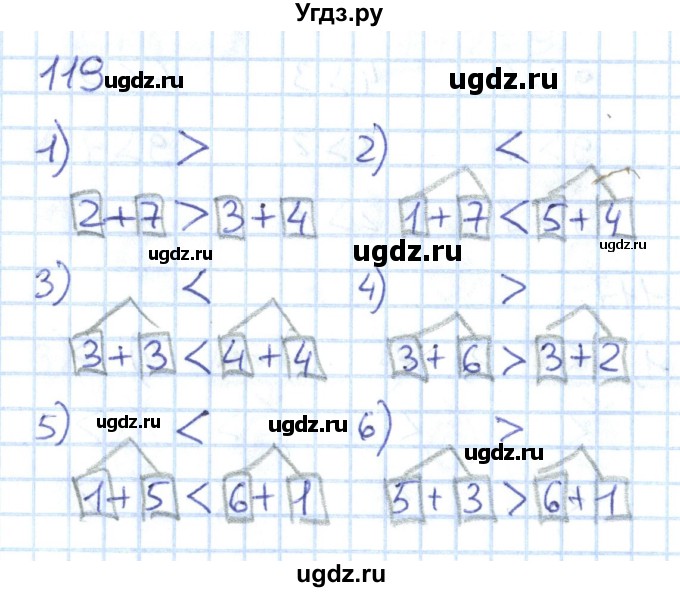 ГДЗ (Решебник к тетради 2016) по математике 1 класс (рабочая тетрадь) Истомина Н.Б. / часть 1. упражнение / 119