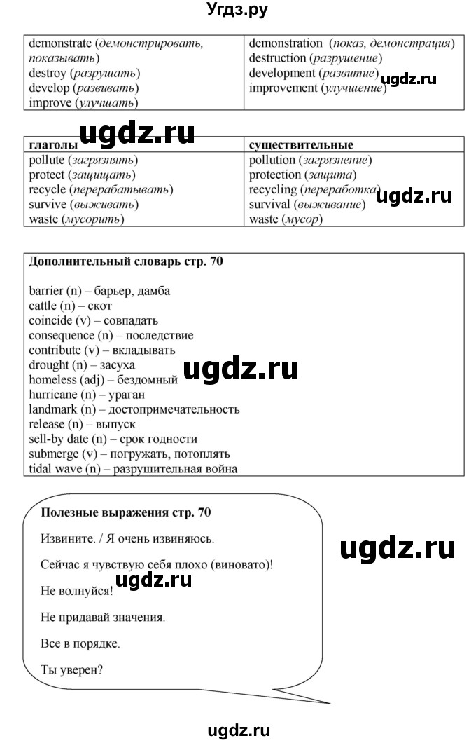 ГДЗ (Решебник) по английскому языку 9 класс Комарова Ю.А. / страница-№ / 70(продолжение 2)