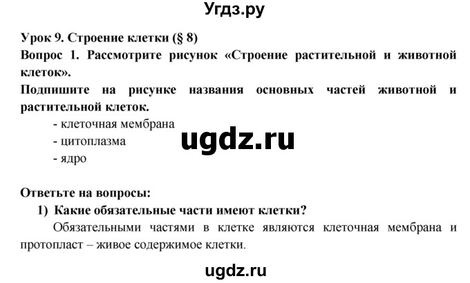 ГДЗ (Решебник) по биологии 5 класс (рабочая тетрадь) В.В. Пасечник / урок 9 / 1