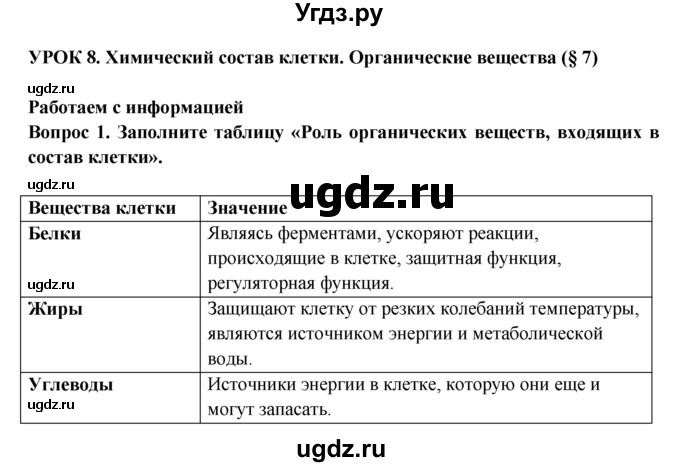 ГДЗ (Решебник) по биологии 5 класс (рабочая тетрадь) В.В. Пасечник / урок 8 / 1