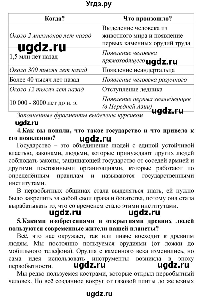 ГДЗ (решебник) по истории 5 класс Кошелев В. С. / часть 1 / Обобщение «От первобытности к цивилизации»(продолжение 3)