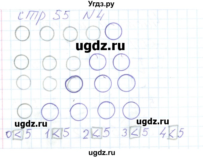 ГДЗ (Решебник) по математике 1 класс (тетрадь для самостоятельной работы) Захарова О.А. / тетрадь №1. страница / 55(продолжение 2)