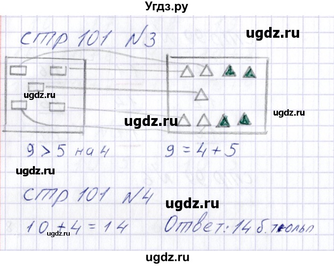 ГДЗ (Решебник) по математике 1 класс (тетрадь для самостоятельной работы) Захарова О.А. / тетрадь №2. страница / 101