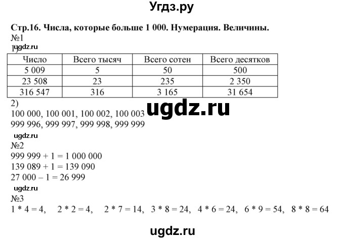 ГДЗ (Решебник №1 к тетради 2017) по математике 4 класс (рабочая тетрадь) Волкова С.И. / часть 1. страница / 16
