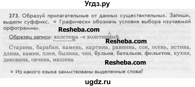 ГДЗ (Учебник) по русскому языку 6 класс Бунеев Р.Н. / упражнение номер / 273