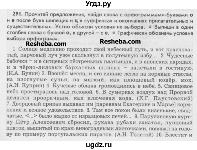 ГДЗ (Учебник) по русскому языку 6 класс Бунеев Р.Н. / упражнение номер / 291