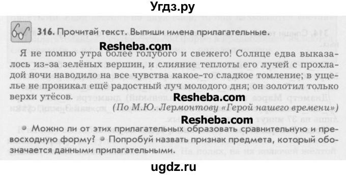 ГДЗ (Учебник) по русскому языку 6 класс Бунеев Р.Н. / упражнение номер / 316