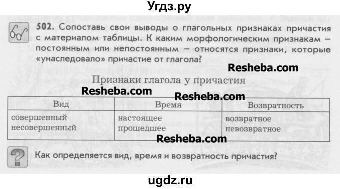 ГДЗ (Учебник) по русскому языку 6 класс Бунеев Р.Н. / упражнение номер / 502