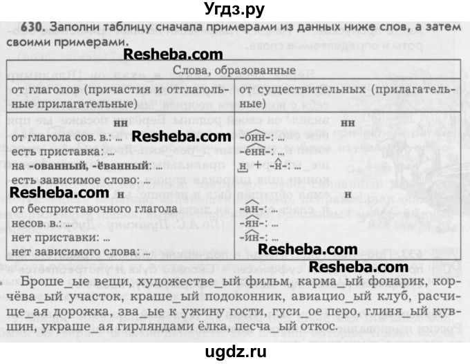 ГДЗ (Учебник) по русскому языку 6 класс Бунеев Р.Н. / упражнение номер / 630