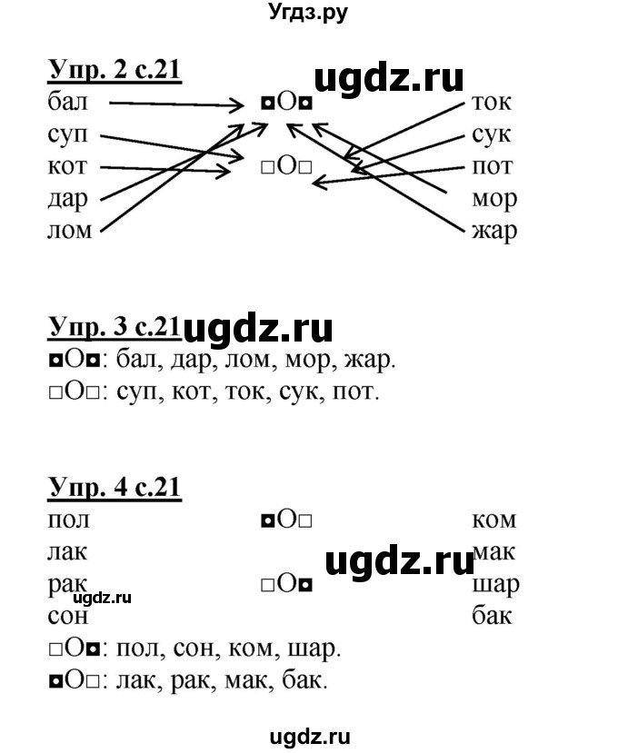 ГДЗ (Решебник) по русскому языку 1 класс (тетрадь для самостоятельной работы) Гольфман Е.Р. / страница / 21