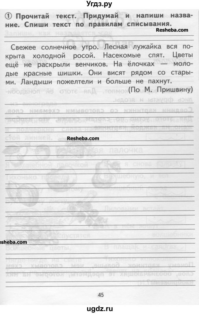 ГДЗ (Учебник ) по русскому языку 1 класс (тетрадь для самостоятельной работы) Гольфман Е.Р. / страница / 45