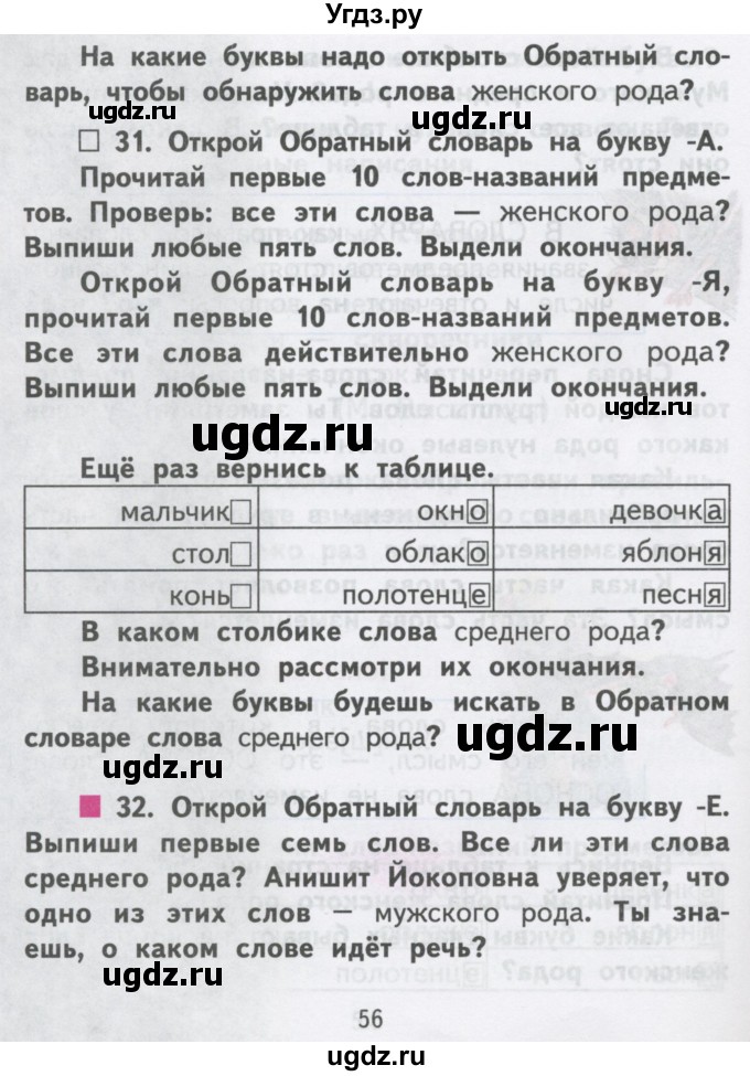 ГДЗ (Учебник) по русскому языку 2 класс Чуракова Н.А. / часть 1. страница / 56