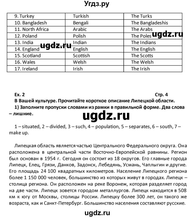 ГДЗ (Решебник) по английскому языку 8 класс (рабочая тетрадь) Кузовлев В.П. / страница номер / 4(продолжение 2)