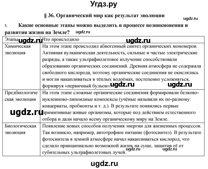 ГДЗ (Решебник) по биологии 9 класс Пасечник В.В. / §-№ / § 36