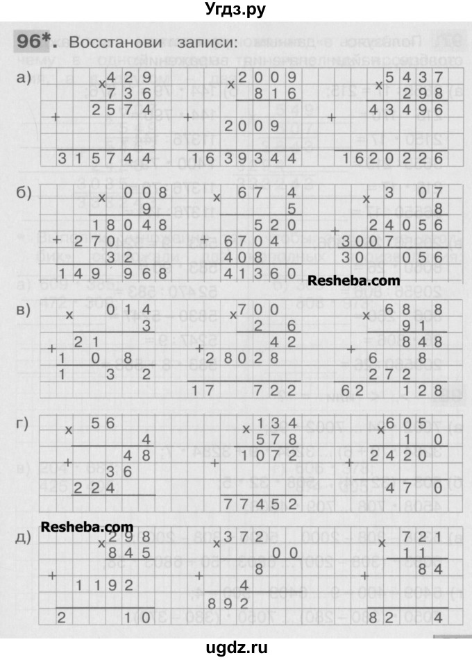 ГДЗ (Учебник ) по математике 4 класс (рабочая тетрадь) Истомина Н.Б. / часть 1 / 96