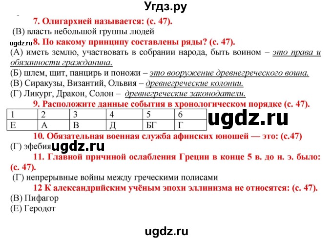 ГДЗ (Решебник 2017) по истории 5 класс (тетрадь-тренажер) Уколова И.Е. / страница / 47