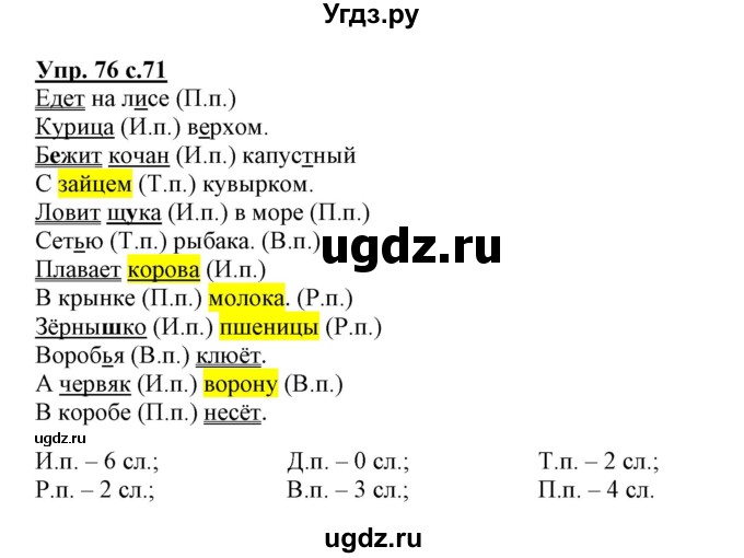 ГДЗ (Решебник) по русскому языку 3 класс (тетрадь для самостоятельной работы) Байкова Т.А. / часть 1-№ / 76